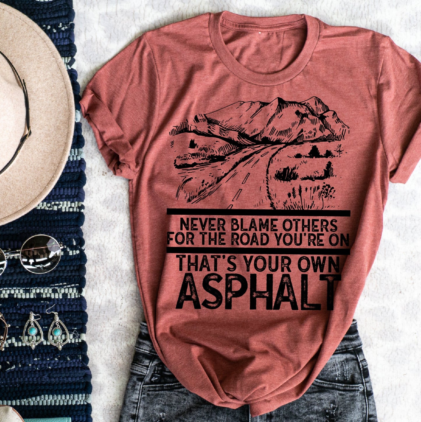 never blame others ladies graphic t-shirt