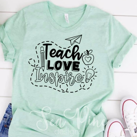 TEACH LOVE INSPIRE B/W Tee - Sea Pine Designs
