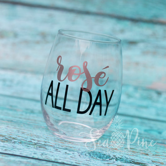 Wine Glass: Rosé All Day - Sea Pine Designs