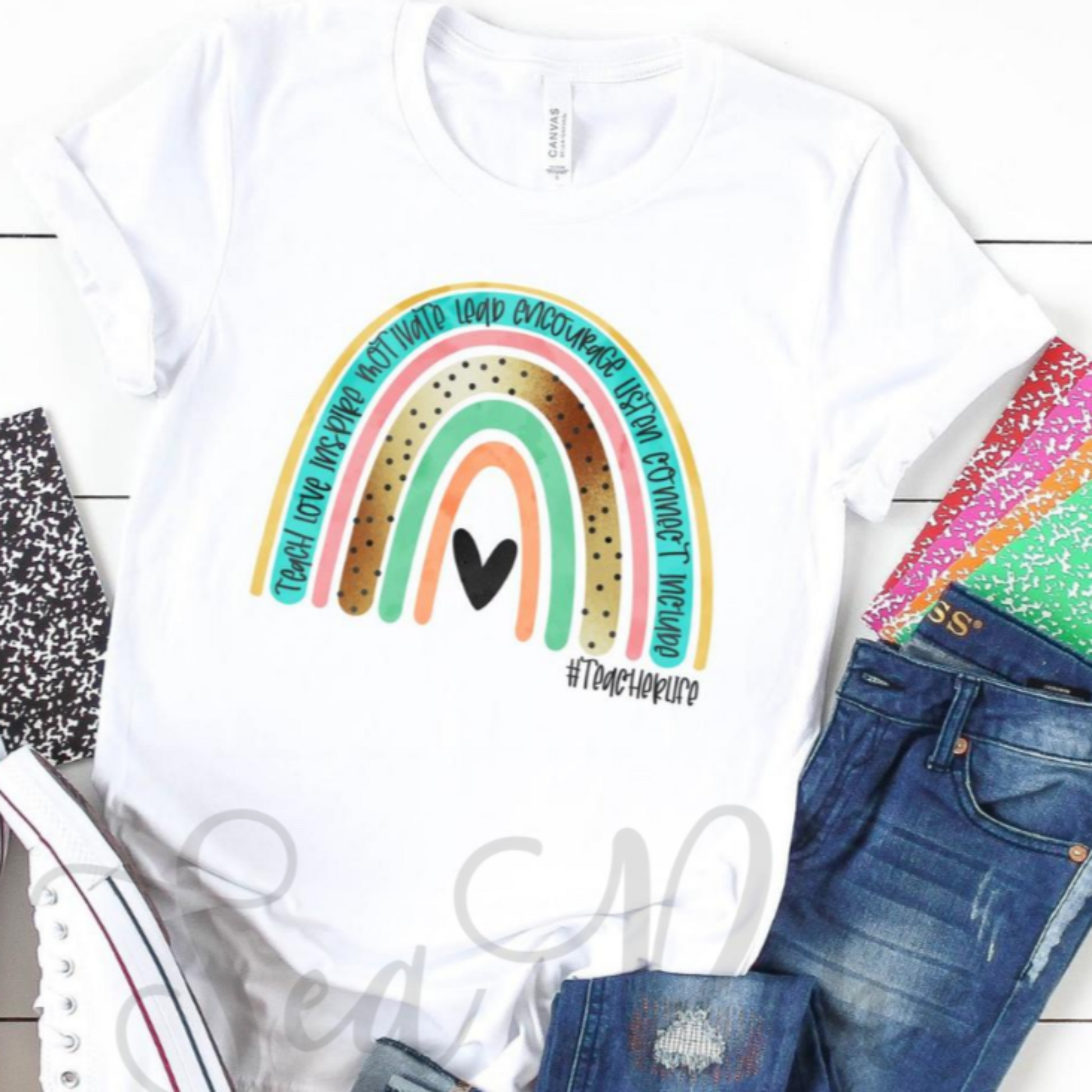 Teacher Rainbow-Shirts-Sea Pine Designs LLC