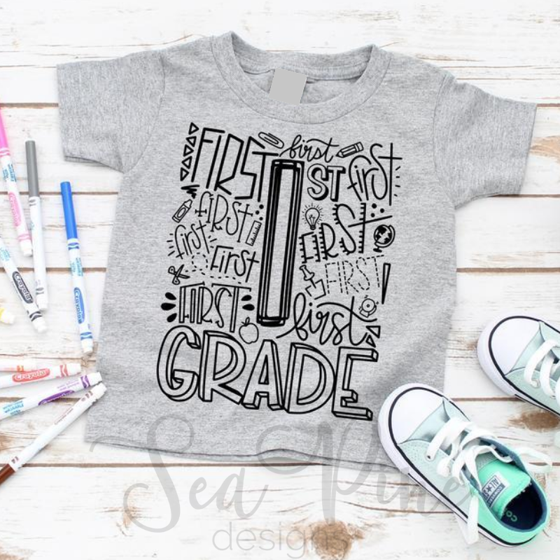 First Grade Typography-Shirts-Sea Pine Designs LLC